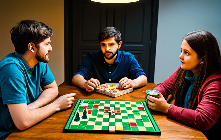 보드게임 트렌드 분석 - Cooperative Game Night** "A group of four friends, fully clothed in casual attire, sitting around a...
