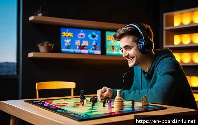 보드게임 방송 인기 - A cozy, well-lit board game streaming setup featuring an overhead camera capturing a colorful, intri...