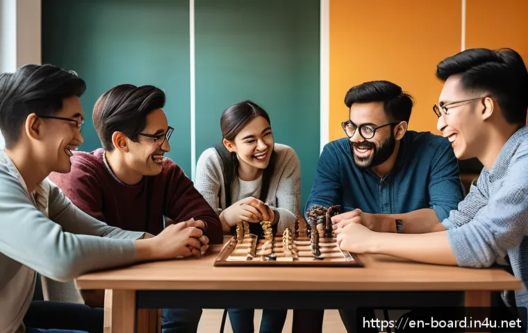 보드게임 동호회 운영법 - A cozy and spacious board game club meeting room filled with diverse players warmly greeting each ot...